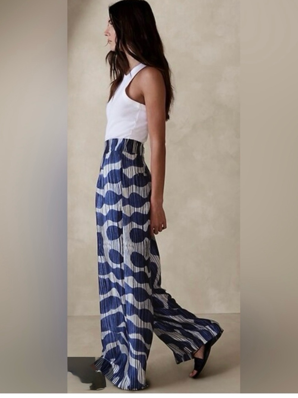 Banana Republic Blue and White Wide-Leg Pants